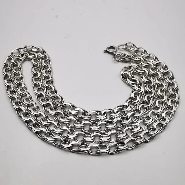 Collier Chaîne En Argent Massif 925 Vintage Signé - Poids 22,65g - Bijou Ancien Occasion