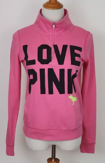 PINK Victoria Secret Pullover Sweatshirt Size SP 1/4 zip Dog Logo Long Sleeve 2