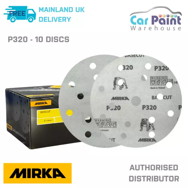 Mirka Basecut P320 Grit 150mm DA H&L Sanding Discs 10pk 6" Paper Abrasive Grit