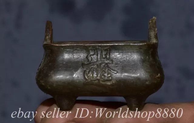 2" Marked Old Chinese Bronze Dynasty  4 Leg incense burner Censer Pot