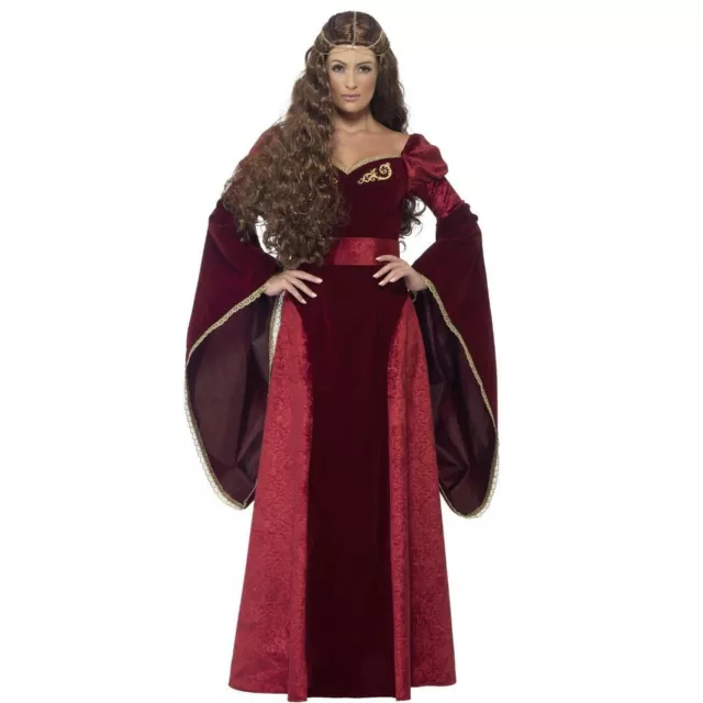 Per Adulto Donna Medievale Fairy Fiabe Regina Strega Tudor Rosso Costume