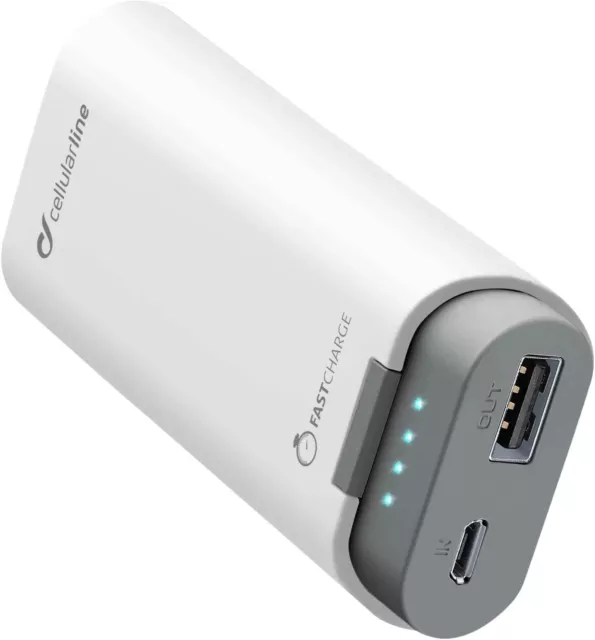 Cellular Line Caricabatterie portatile per Smartphone 5200mAh Power Bank-Bianco