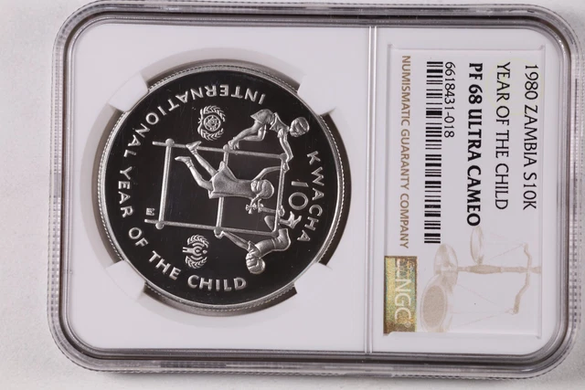 1980 Zambia $10 Kwacha - Year Of The Child Silver - NGC PF 68 UC