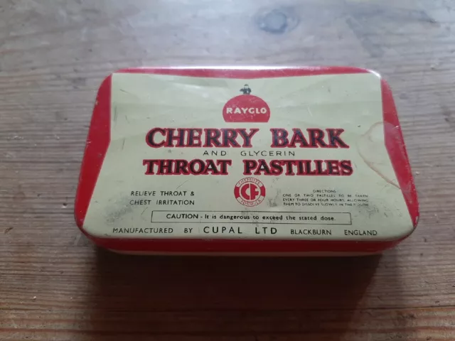 Vintage Antique Collectable Original Cherry Bark Throat Pastilles Tin Hinged