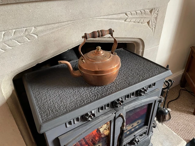 Antique / Vintage  Copper Kettle wooden handle