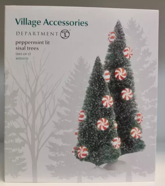 Dept 56 Village Accessory Peppermint Lit Sisal Trees #4025370 Set of 2