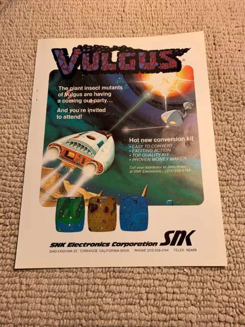 11- 8.5'' Vulgus Snk arcade video game AD FLYER
