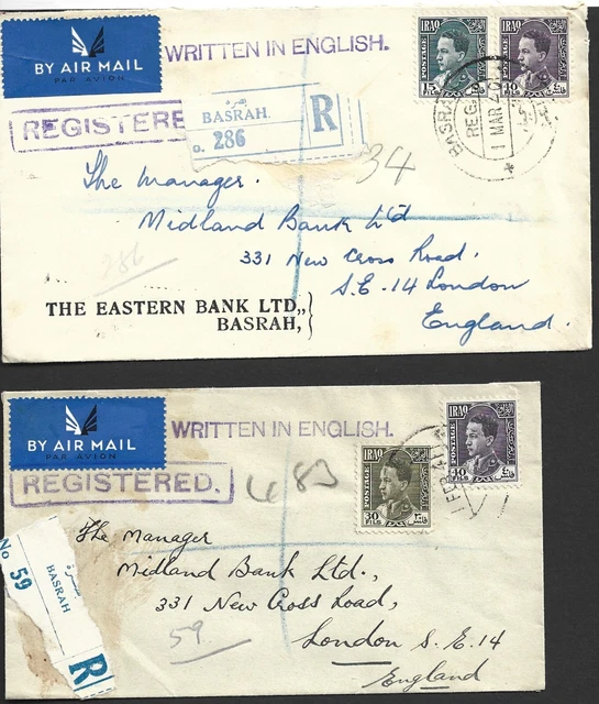 IRAQ x 2 COVERS REG BAHRAH TO UK 1940