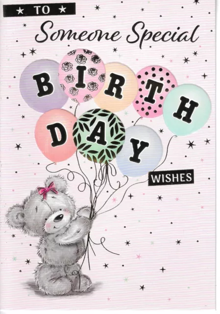 Someone Special Birthday Greeting Card 7"X5" Cute Bear With Birthday Balloons