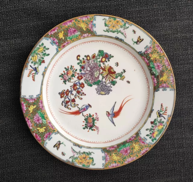 Old Chinese Porcelain Painting Plate, Hand Painted Birds & Flowers, Post  1970s