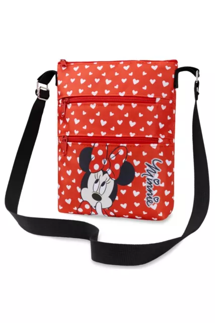 Disney Unisex Minnie Mouse Crossbody Messenger Strap Bag Handbag 3 Zip Pockets