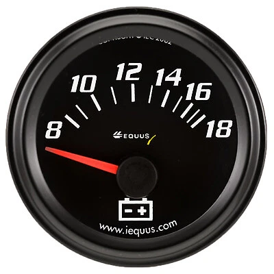 Equus 2.0 Dia Voltmeter Gauge Black 8-18 Volts - E6268