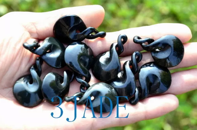 Natural Black Nephrite Jade Double Twist Pendant NZ Maori Style Necklace 2