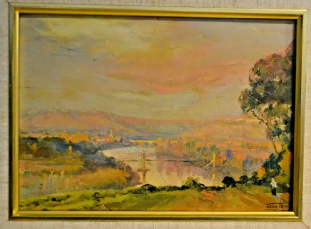 Tableau peinture huile Garonne pont suspendu Jean Torthe 1890-1981 Agen Barbizon 2