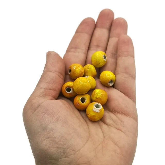 Artisan Ceramic 10mm Beads 10Pc Handmade Round Beads For Jewelry Making 2mm Hole