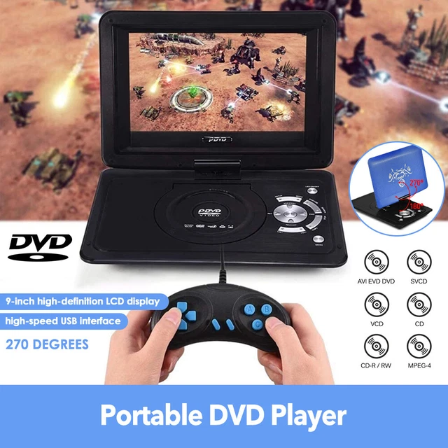 9.8" Portable DVD Player CD Card HD 16:9 LCD Large Swivel Screen w/Game Handle