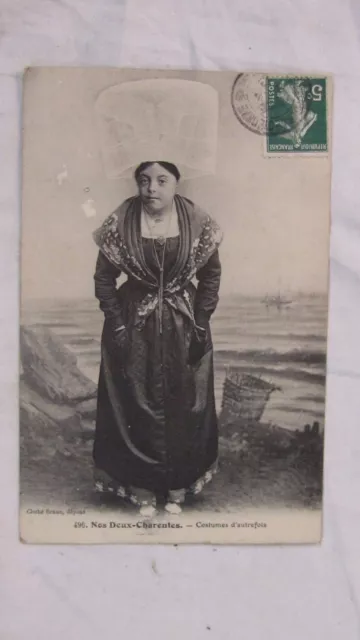 Cpa Nos Deux Charentes Costume Coiffe Folklore 1913 Charente Poitou