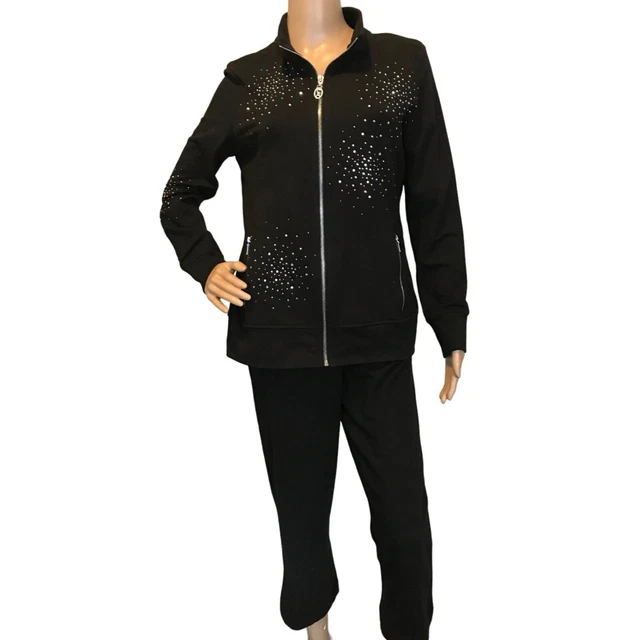 Christine Alexander SMALL BLACK Cotton SWAROVSKI Bling Track Jacket & Pant Set