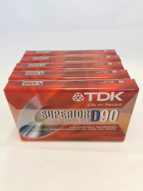 TDK Superior Normal Bias D90 blank cassette tapes Packs Of 5