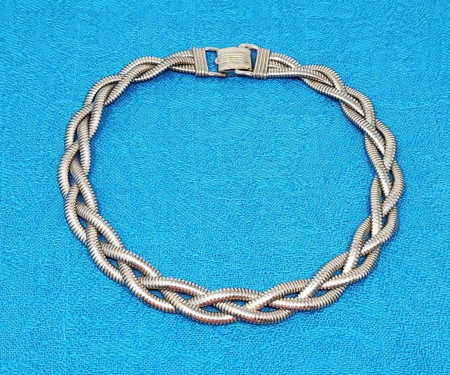 Signed Coro Pegasus Braided Silver Tone Tubogas Choker Necklace 15" Vintage Signed Coro Pegasus Braided Silver Tone Tubogas Choker Necklace 15" Vintage