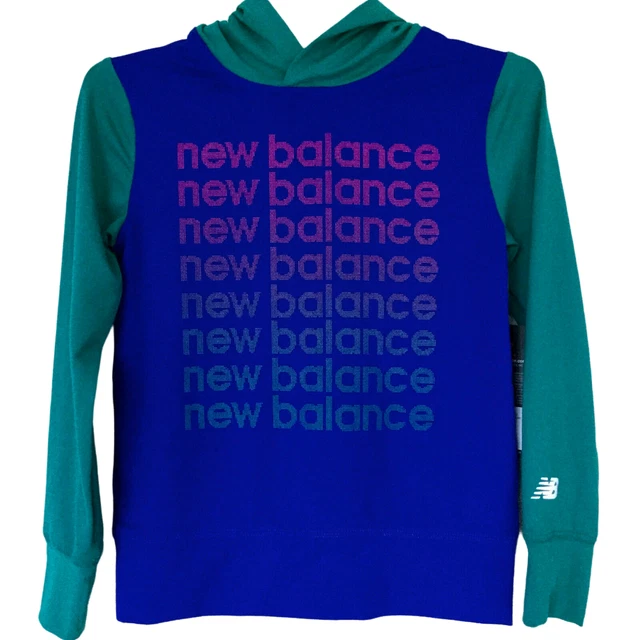New Balance Girls Hooded Top Size 5 XXS Long Sleeve Hoodie Graphic Tee
