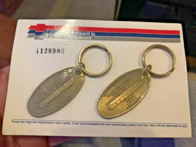 NOS pair Chevrolet Key Chain Commitment To Excellence Return Postage FREE SHIP!