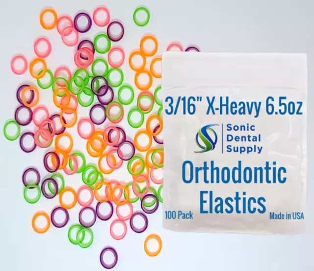 Sonic Dental - Clear Non Latex 1/4 Heavy 4.5 oz - Orthodontic Elastic -  Braces - Small Dental Rubber Bands - Made in the USA