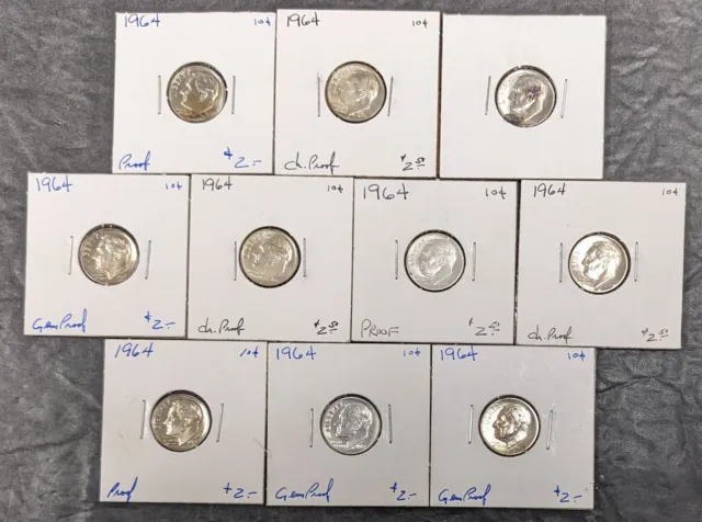 Roosevelt Silver Proof Dimes Lot of 10
