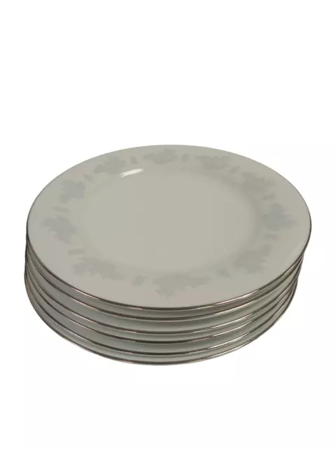 Contemporary Noritake (Blue Hill 2482) 6 Silver Tone Edged Dinner Plates