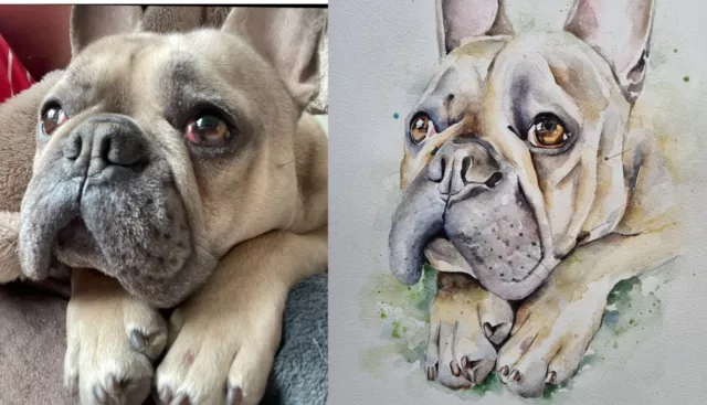 Großes A2 signiertes Haustierporträt, Hund Katzenmalerei, Haustierkunst, original signiertes Kunstwerk