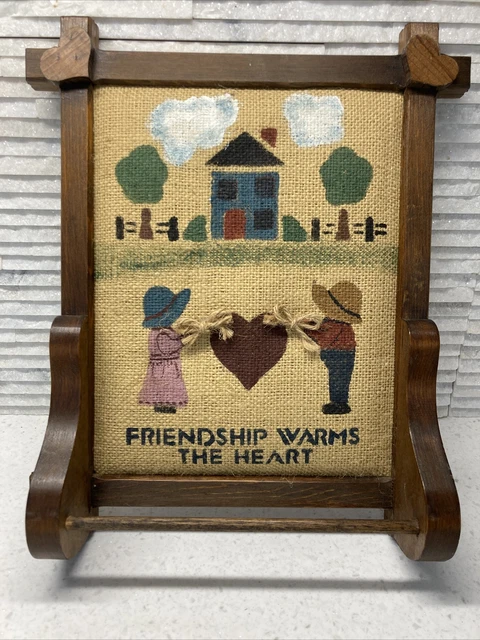 VTG 80s Wood Wall Mount Hanging Bar Hand Towel handmade country UNIQUE folk art