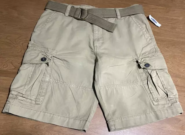 Old Navy Mens Shorts Size 32 Cargo Beige Khaki Belted New Brown NWT