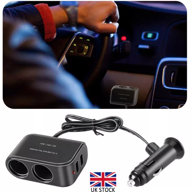 2 Way Car Cigarette Lighter Power Socket Adapter Plug Dual USB Twin Port Charger