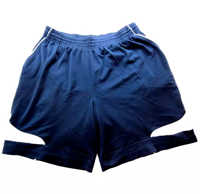 Reebok Mens Athletic Shorts Size L Navy Blue & White Colorblock Pull-on Lined