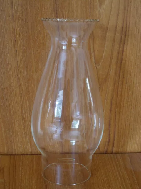 BEADED CRIMP TOP OIL LAMP CHIMNEY Clear Glass Base 3" x 8.5" Tall  NEW