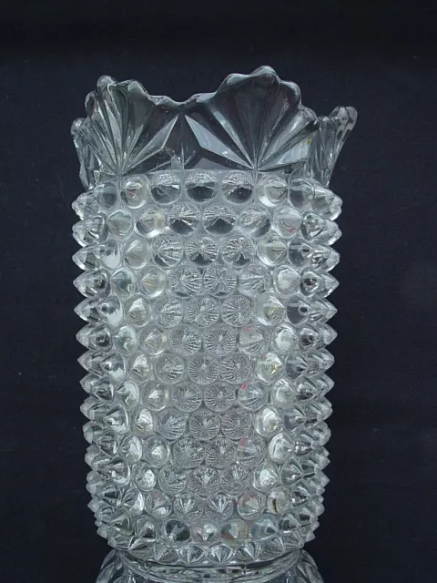 1880s EAPG Pattern Glass Hobnail With Fan Edge "Doyle #150" 7 Inch VASE