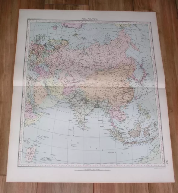 1927 Original Vintage Italian Political Map Of Asia China Indonesia India