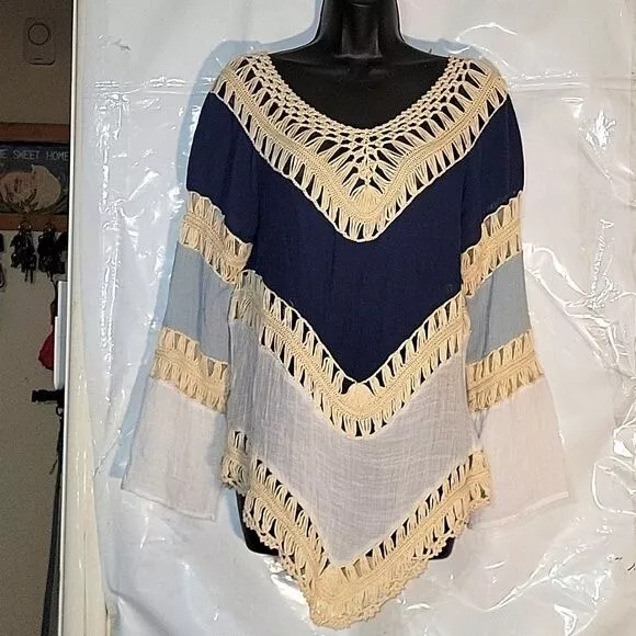 Túnica Top Regenbogen Boho Semisheer Crochet Mangas Largas S/M ver descripción 2