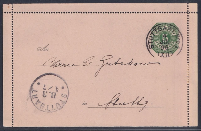 53177) Privatganzsache Kartenbrief Mi.-Nr. PK 1 STUTTGART 1896