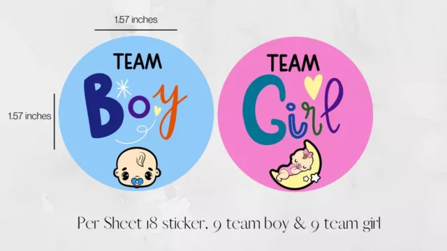 Personalised Round Gender Reveal Baby Shower Theme Stickers Team Boy Girl
