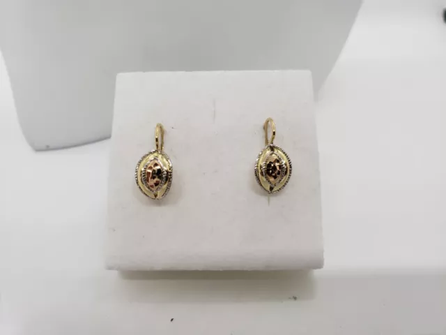 Boucles D'Oreilles Bouton A Balancent Or Jaune-Blanc-Rose 18KT 750 2,6 Taille (