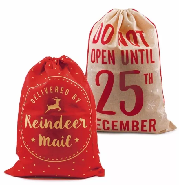 Large Christmas Hessian Santa Sack Drawstring 70x51cm Bag Xmas Present Gift Bags