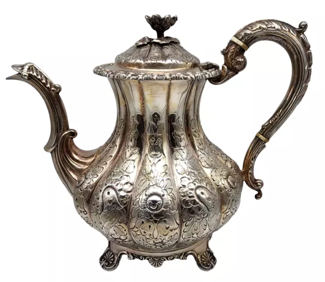 1880's Antique CHARLES HOWARD COLLINS Silver Plate Repousse Aesthetic FootTeapot