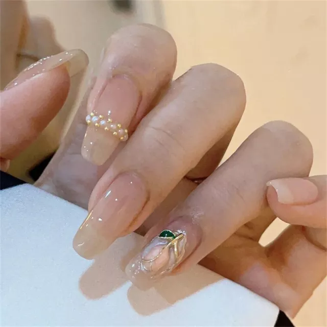 Tulipán francés verano uñas falsas ataúd largo prensa sobre uñas arte 24 piezas