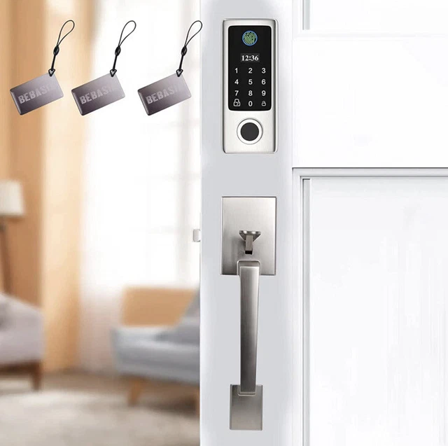 BEBASIA Fingerprint Door Lock  With Key code, Keys, Key Cards Brushed Satin