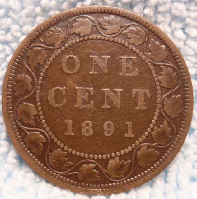 1891 - LL / SD - Obverse # 3 High Grade CANADA LARGE CENT Victoria COIN KM-7