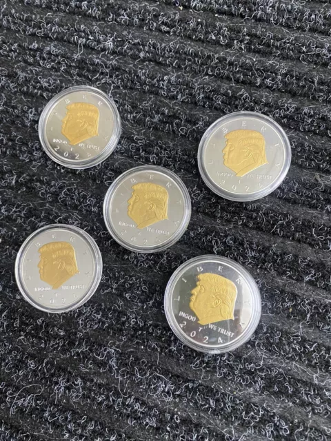 5 2024 Donald Trump Coin President  Silver & Gold Coin IN GOD WE TRUST Coin.
