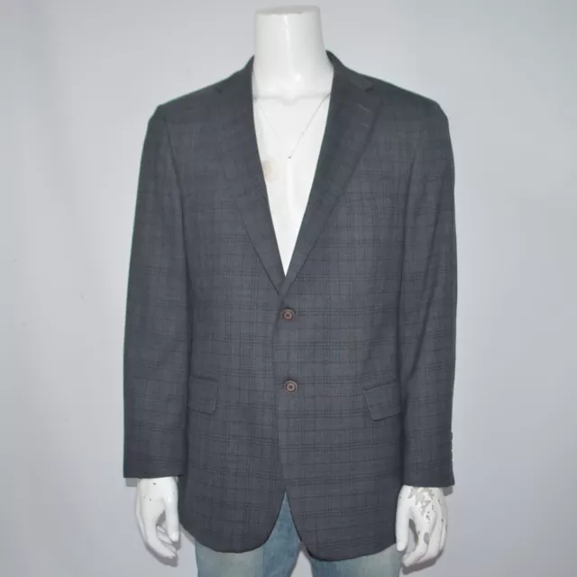 HART SCHAFFNER MARX 100% Wool Gray Plaid Two Button Blazer Sport Coat Sz 44R