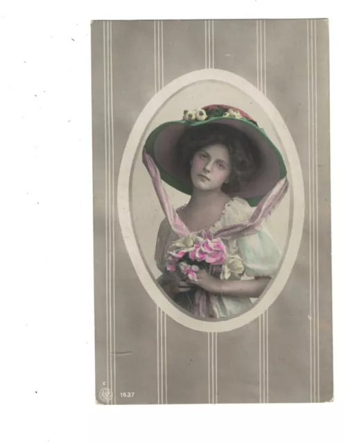 Sa2584 Woman With Big Victorian Hat In Photo Frame Early 1900 Rppc