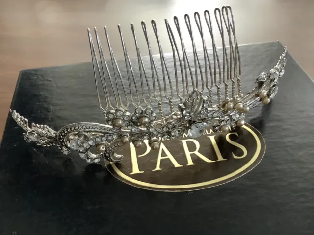 Paris By Debra Moreland Bridal Hair Comb Elegant Rhinestone Pearl Swirls Floral 3